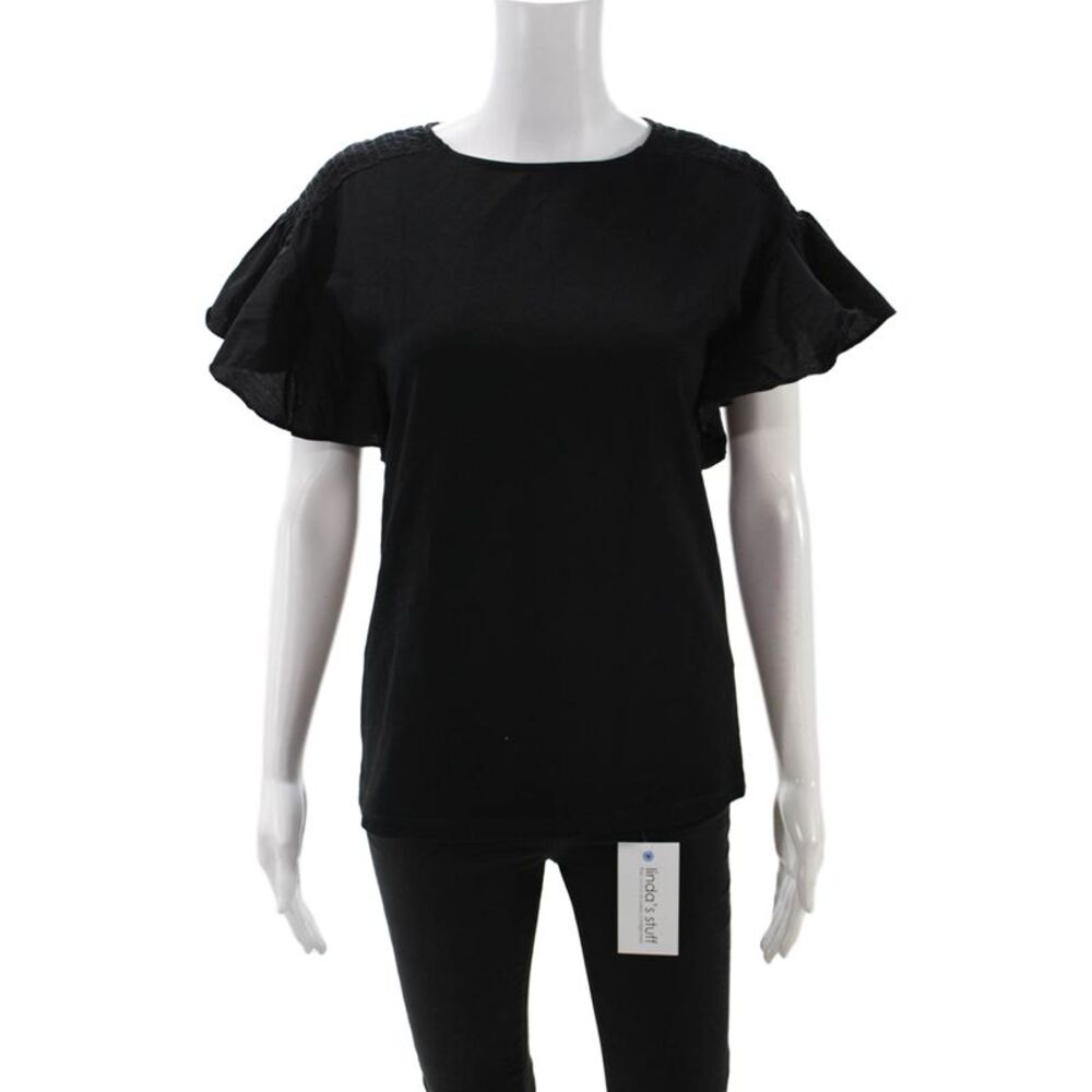 Uterque Womens Basic Black Sleeveless Round Neck Cotton Elastane Blouse Size S